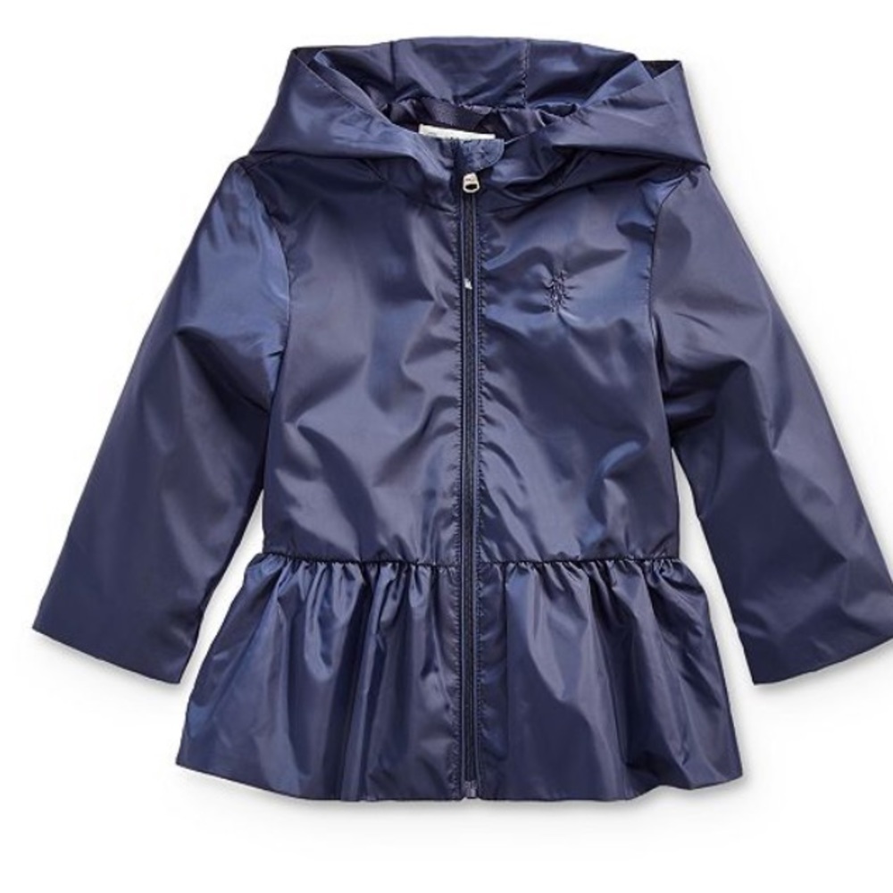 Ralph Lauren Blue Peplum Windbreaker Hooded Jacket